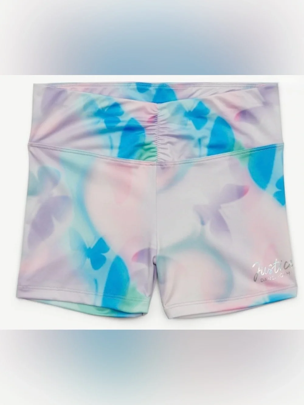 Justice cinch waistband dance shorts for girls with butterfly print